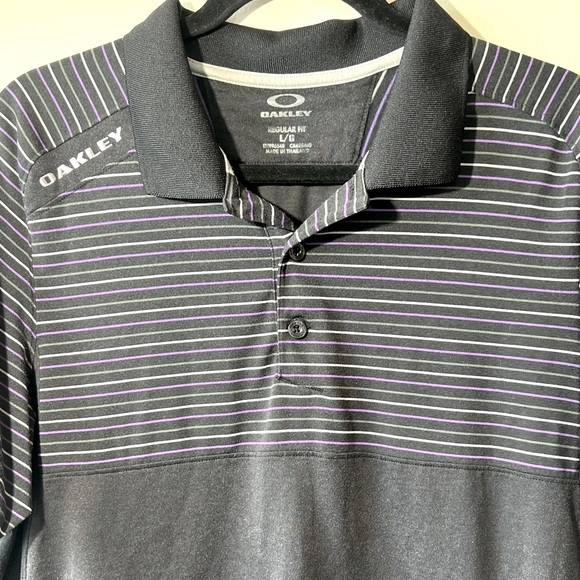 Oakley Hydrolix Regular Fit Men’s L Golf Polo Stripes Black Two-Tone Design‎ - Picture 5 of 13